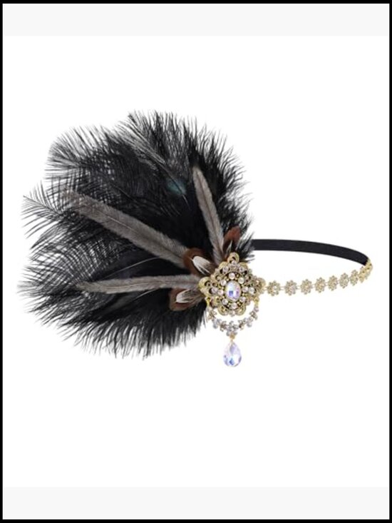 Feather Headband 1920s Flapper Great Gatsby Rhinestone Elastic Handmade Vintage main image 6